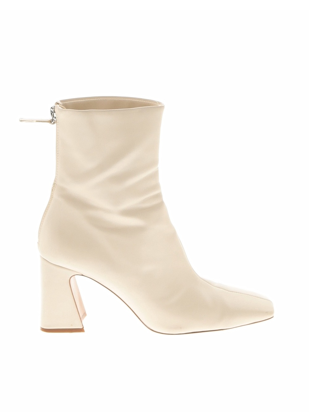 Mango (MNG) Block Heel Ivory Leather Ankle Boot